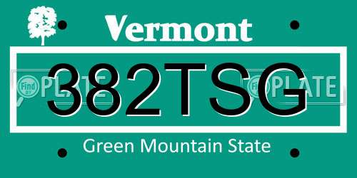 382TSG Vermont License Plate