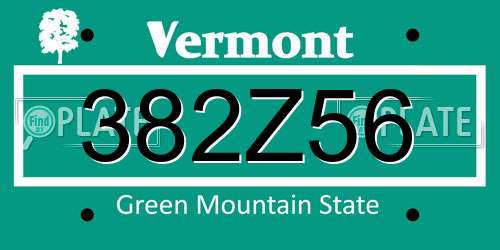 382Z56 Vermont License Plate