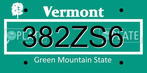 382ZS6 Vermont License Plate