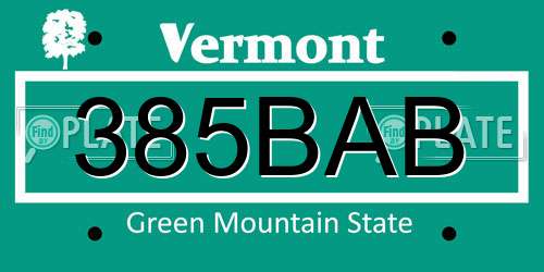 385BAB Vermont License Plate