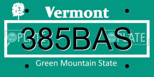 385BAS Vermont License Plate