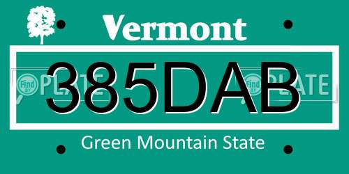 385DAB Vermont License Plate