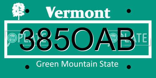 385OAB Vermont License Plate