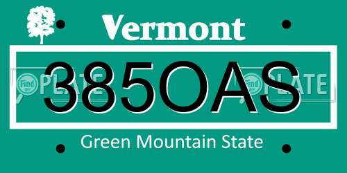 385OAS Vermont License Plate