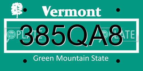 385QA8 Vermont License Plate