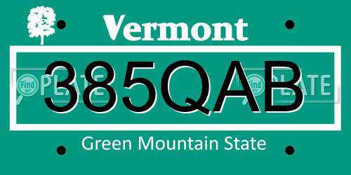 385QAB Vermont License Plate