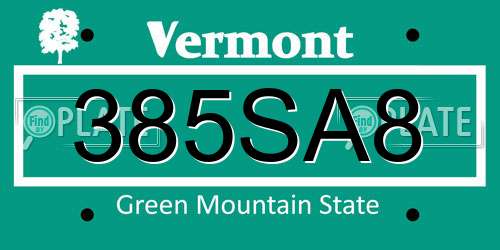 385SA8 Vermont License Plate