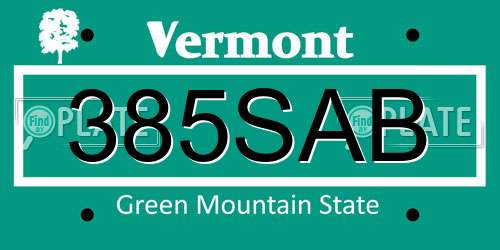 385SAB Vermont License Plate