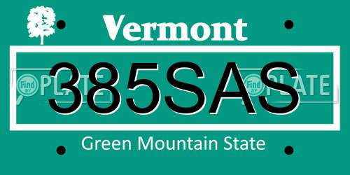 385SAS Vermont License Plate