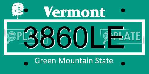 3860LE Vermont License Plate