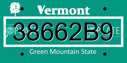 38662B9 Vermont License Plate
