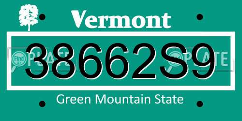 38662S9 Vermont License Plate