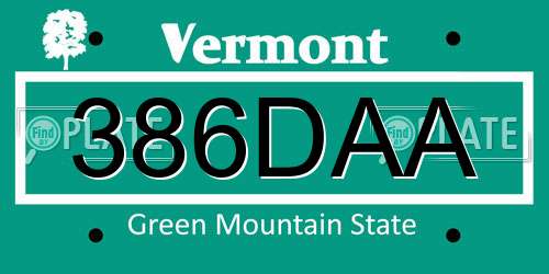 386DAA Vermont License Plate