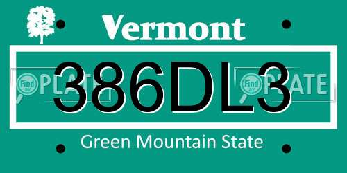 386DL3 Vermont License Plate