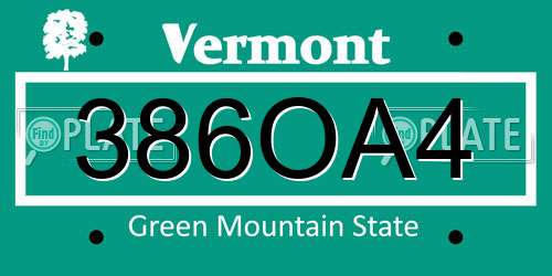 386OA4 Vermont License Plate