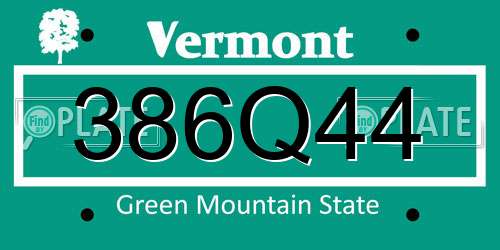 386Q44 Vermont License Plate