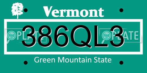 386QL3 Vermont License Plate