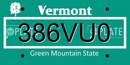 386VU0 Vermont License Plate