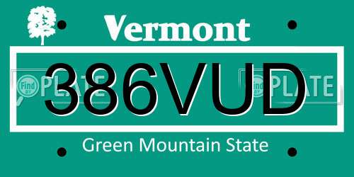 386VUD Vermont License Plate