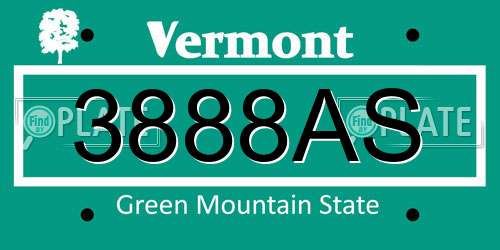 3888AS Vermont License Plate