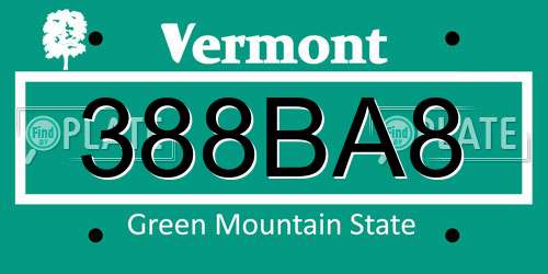 388BA8 Vermont License Plate