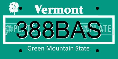 388BAS Vermont License Plate