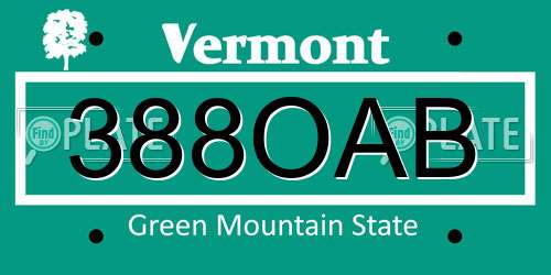 388OAB Vermont License Plate