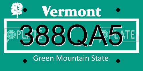 388QA5 Vermont License Plate