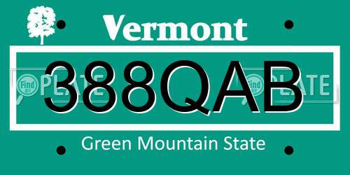 388QAB Vermont License Plate