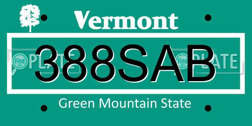 388SAB Vermont License Plate
