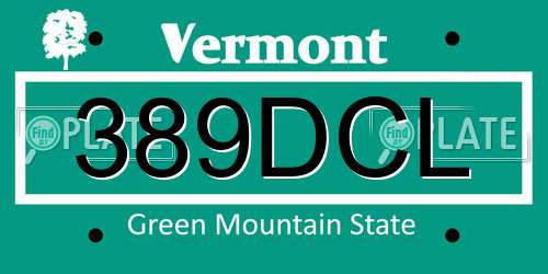 389DCL Vermont License Plate