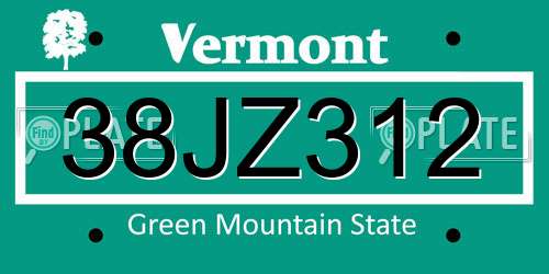38JZ312 Vermont License Plate