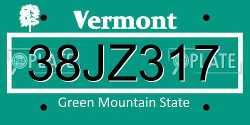 38JZ317 Vermont License Plate