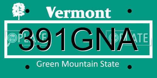 391GNA Vermont License Plate
