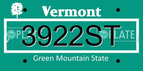 3922ST Vermont License Plate