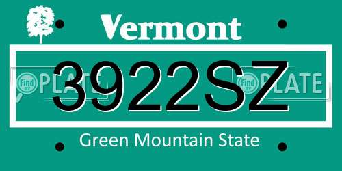 3922SZ Vermont License Plate