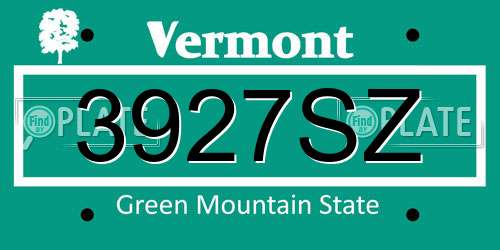 3927SZ Vermont License Plate