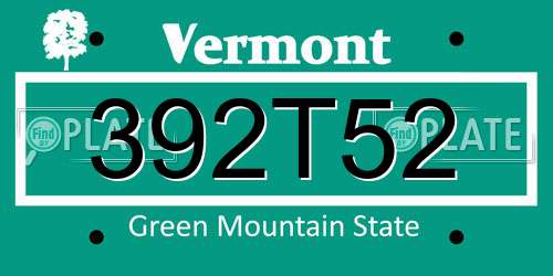 392T52 Vermont License Plate