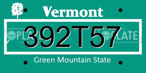 392T57 Vermont License Plate