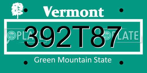 392T87 Vermont License Plate