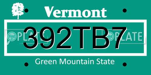 392TB7 Vermont License Plate