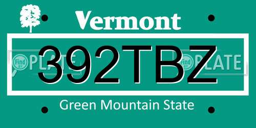 392TBZ Vermont License Plate
