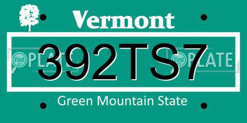392TS7 Vermont License Plate