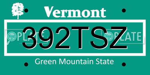 392TSZ Vermont License Plate