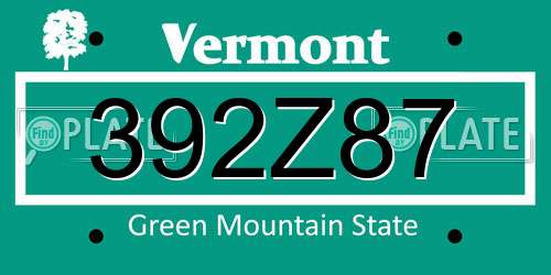 392Z87 Vermont License Plate