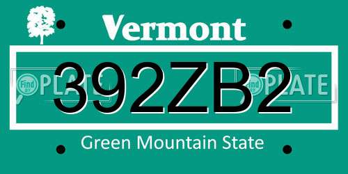 392ZB2 Vermont License Plate