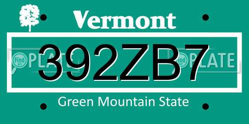 392ZB7 Vermont License Plate
