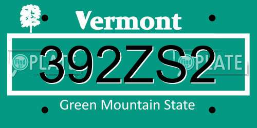 392ZS2 Vermont License Plate