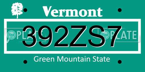 392ZS7 Vermont License Plate