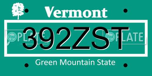 392ZST Vermont License Plate